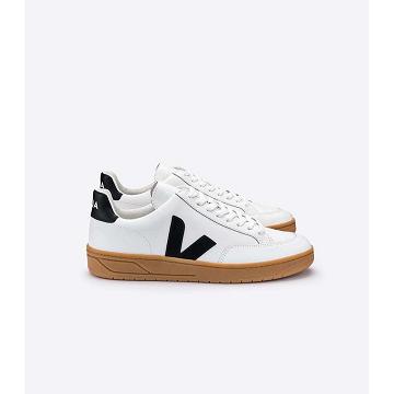 Veja V-12 LEATHER Sneakers Dames White/Black/Beige | NL 670LIS